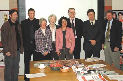 Speakers and CRY supporters at the Press Release.  Left to right: CRY Patron Jeremy Bates; Andy Scott; Caroline Gard; CRY Chief Executive Alison Cox; Stephanie Hunter; CRY Chairman Professor Greg Whyte; Simon Halliday; CRY Patron Mark Cox.