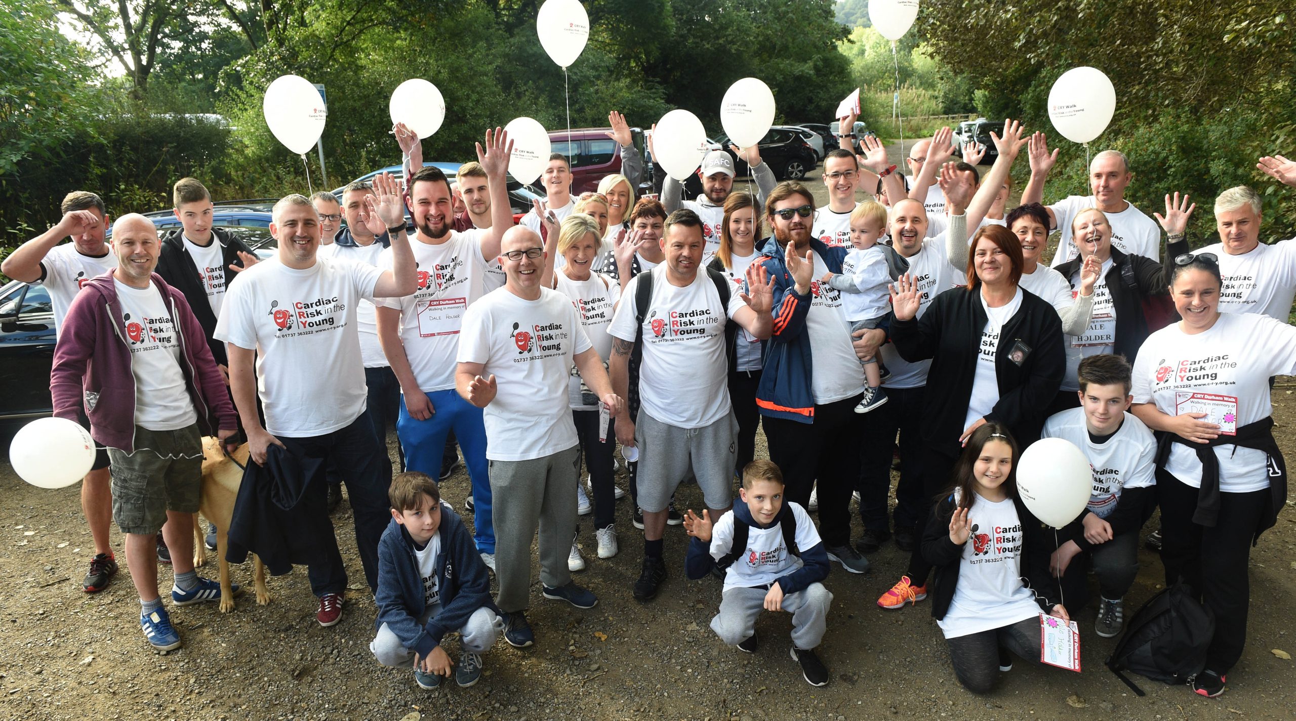 The Annual CRY (Cardiac Risk in the Young) charity walk took place on Saturday in Durham starting from the Rowing Club and going on a new route through the City. Lesley Holder (2nd right front ) with her family and friends walking in memory of son Dale Holder 01/10/16 Pic Doug Moody Photography