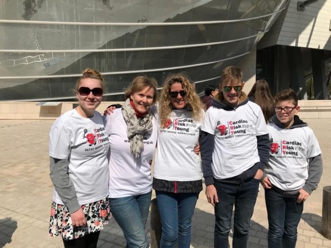 Support at mile 25; (L-R) Friends Abbie and Hayley with Sam (my Wife), Archie (eldest son) and Euan (youngest son). Outside the Louis Vuitton foundation building.